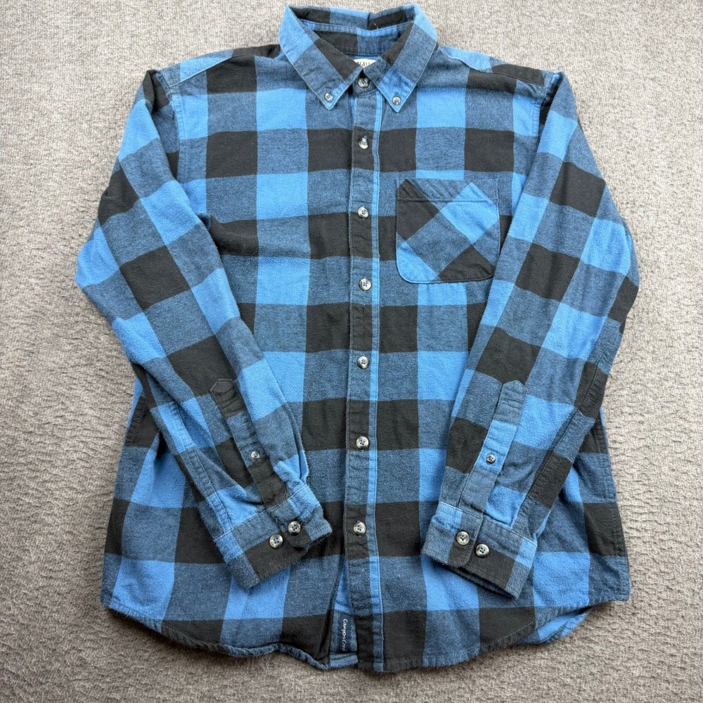 Magellan Outdoors Men's Blue Black Buffalo Plaid Flannel Shirt Small Classic Fit
